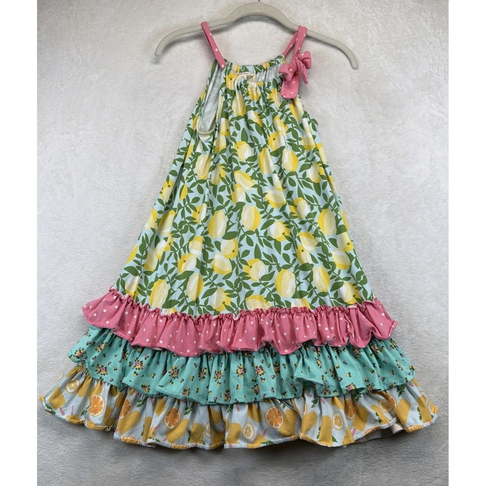 Matilda Jane Freshly Squeezed Dress Girls 12 Lemon Print Tiered Ruffle